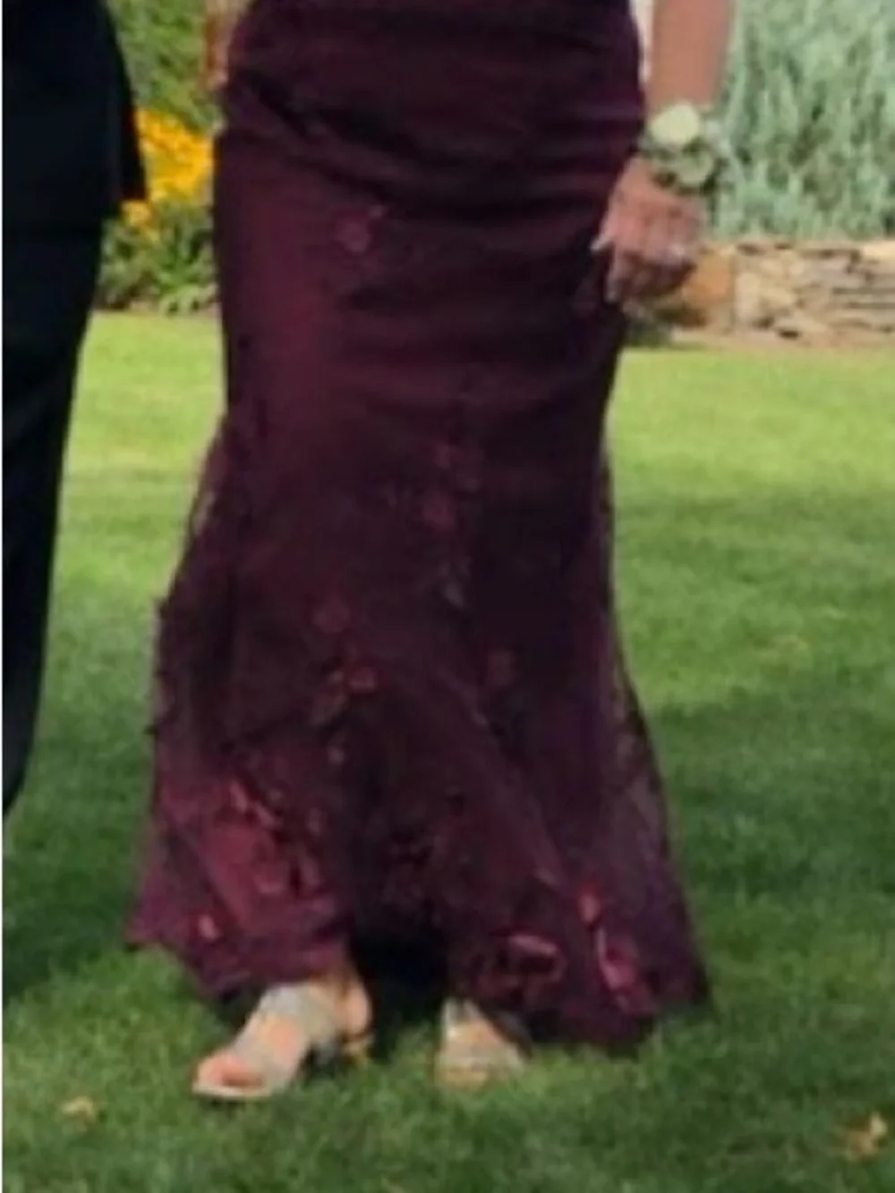 Montage by Mon Cheri Deep Burgundy Lace Maxi Gown